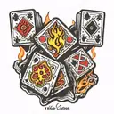 gambling cubes with 7 dots on one and 3 dots on another one in fire flames tattoo design idea