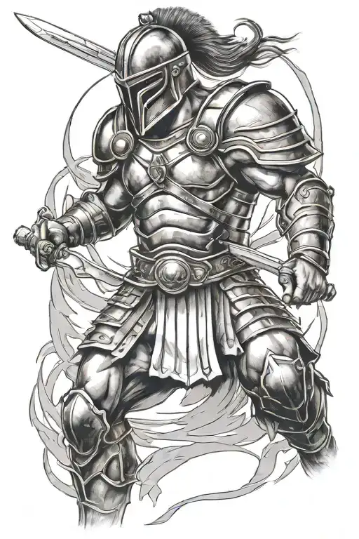 gladiator warrior battling tattoo design idea
