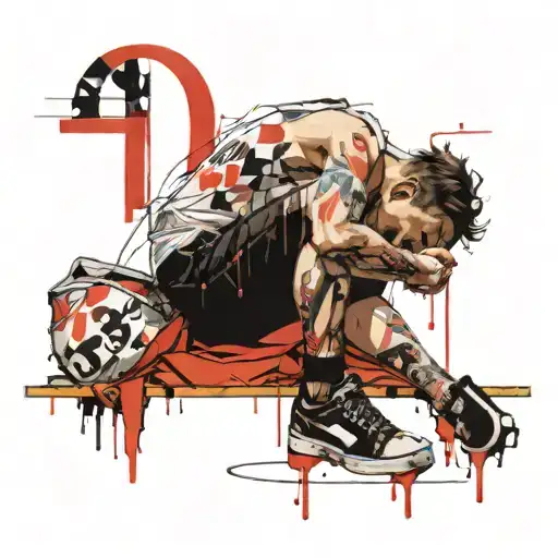 number one and a lonely guy sits hugging his knees leaning against the number tattoo design idea