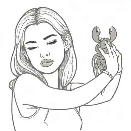 girl hugs lobster and shows middle finger tattoo design idea