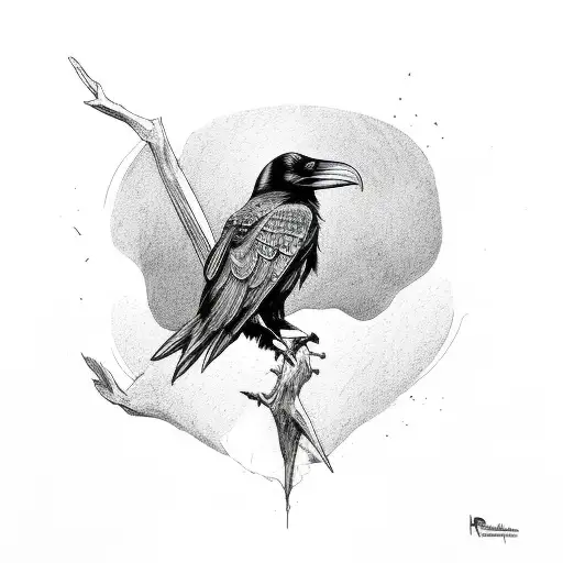 raven holding a banner with a skull  tattoo design idea