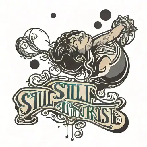 still I rise quote upside down with hanging balloon on one side tattoo design idea