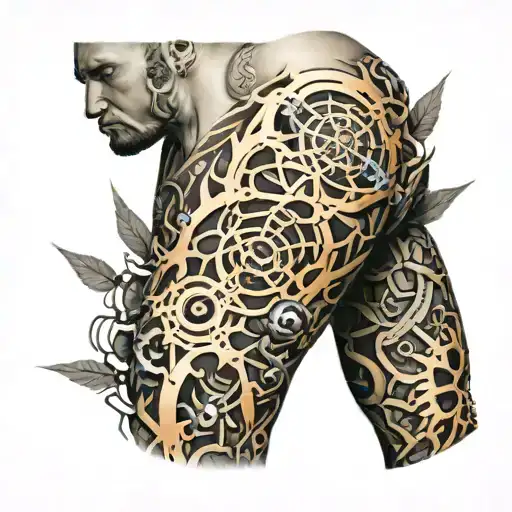 bio mechanical sleeve tattoo design idea