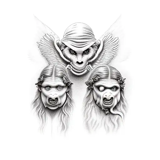 see no evil, hear no evil, speak no evil but with angels tattoo design idea