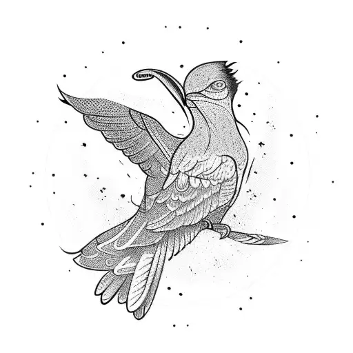 Evelyn casting a spell with a flock of birds surrounding her tattoo design idea