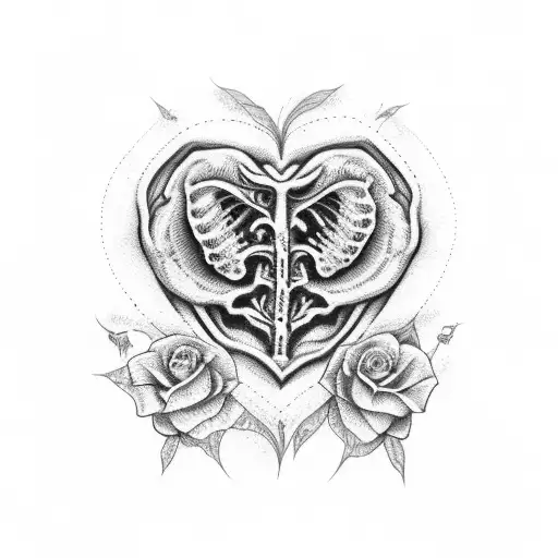 rib cage with heart and flowers coming out  tattoo design idea