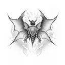 A dotwork design of a motorcycle engulfed in flames with bats flying around it, symbolizing the passion for heavy metal and motorcycles tattoo design idea