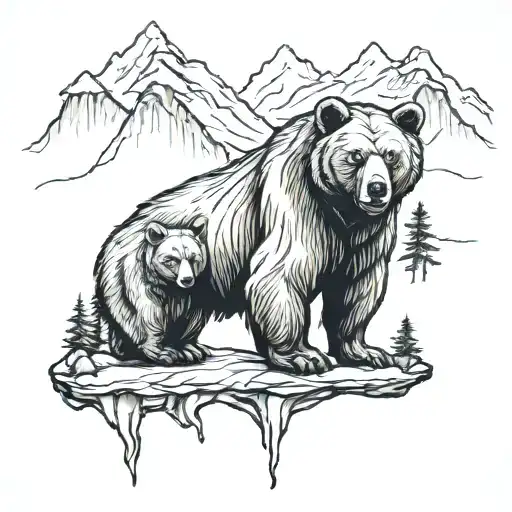 big bear following little bear into mountains tattoo design idea