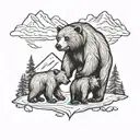 big bear following little bear into mountains tattoo design idea