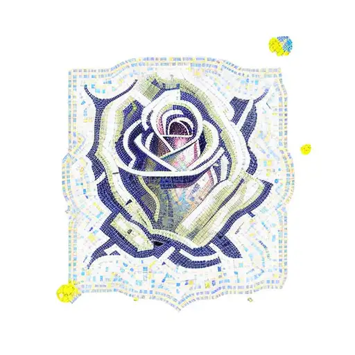 mosaic tile drawing of a rose in a glass jar with petals falling tattoo design idea