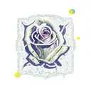 mosaic tile drawing of a rose in a glass jar with petals falling tattoo design idea