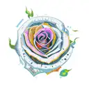 mosaic tile drawing of a rose in a glass jar with petals falling tattoo design idea