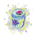 mosaic tile drawing of a rose in a glass jar with petals falling tattoo design idea