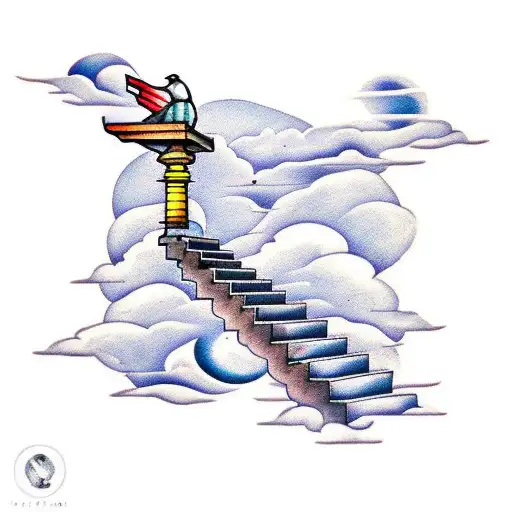 stairs to heaven with clouds and doves tattoo design idea