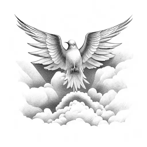 stairs to heaven with clouds and doves tattoo design idea
