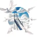 stairs to heaven with clouds and doves tattoo design idea