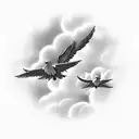 stairs to heaven with clouds and doves tattoo design idea