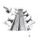 stairs to heaven with clouds and doves tattoo design idea