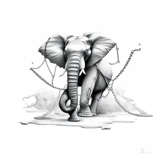 Broken Metal chains and Elefant  tattoo design idea
