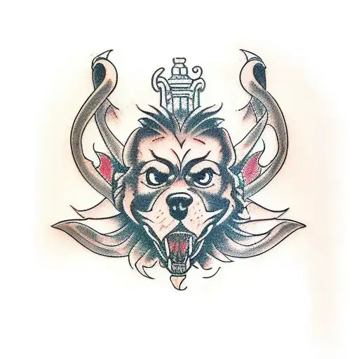 cerberus front view  tattoo design idea