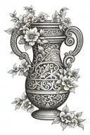 greek amphora and greek flowers intertwined tattoo design idea