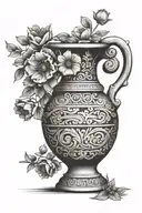 greek amphora and greek flowers intertwined tattoo design idea