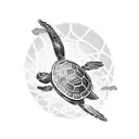 Turtle - Half the Back is waves, half is a palm tree tattoo design idea