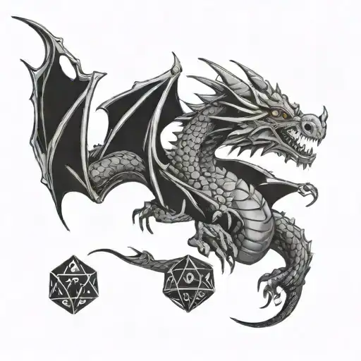 dragon with d20 dice tattoo design idea