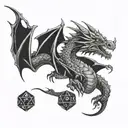 dragon with d20 dice tattoo design idea