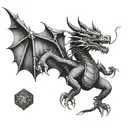 dragon with d20 dice tattoo design idea
