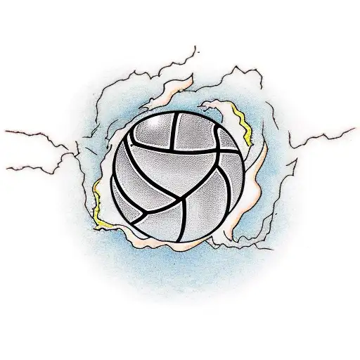 A volleyball player serving the ball with electrifying energy tattoo design idea