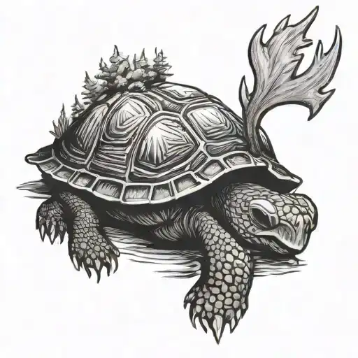 turtle with moose head tattoo design idea