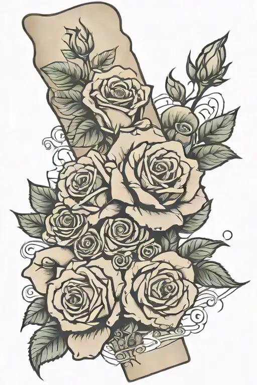 Arm sleeve, roses, money,quote tattoo design idea