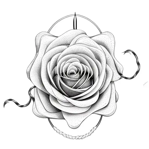 roses intertwined with hooked crochet needle minimalist  tattoo design idea