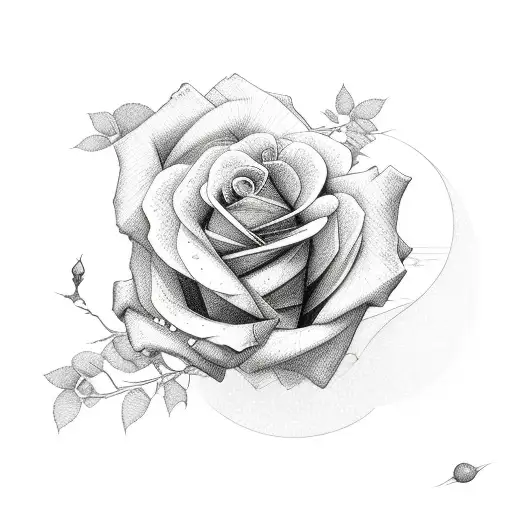 roses, moon, babies breath, blue bird tattoo design idea