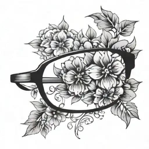 eyeglasses with flowers along the top half  tattoo design idea
