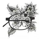 eyeglasses with flowers along the top half  tattoo design idea