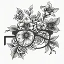 eyeglasses with flowers along the top half  tattoo design idea