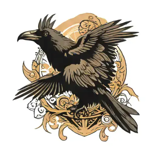 hugin and munin raven forarm flying pose surrounded stretcht wings tattoo design idea