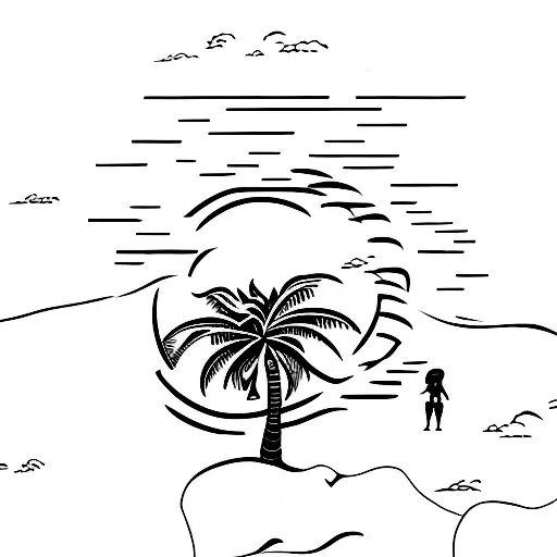 kickboxer on island with palm tree tattoo design idea