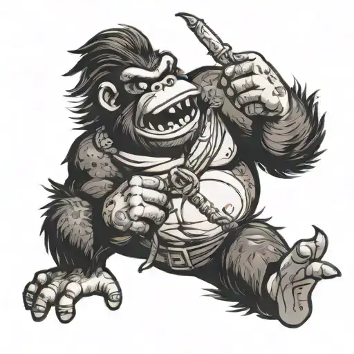 Funky Kong fighting with a Sturgeon tattoo design idea