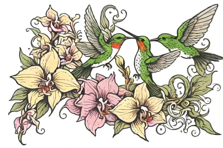 humming birds with orchids and my moms name sylvia tattoo design idea