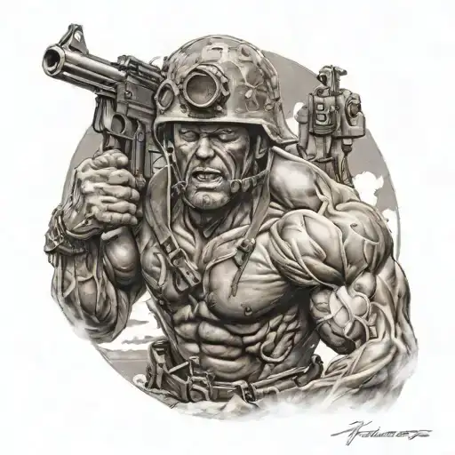 muscle Man in the War  tattoo design idea
