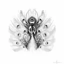 peacock with the full body down below and all the feathers fully spread out and wrapping up above the head tattoo design idea