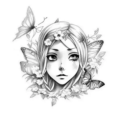 flowers with butterflies and romantic fairy tail books for a full-sleeve tattoo tattoo design idea