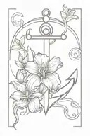 anchor surrounded by iris, violet, and honeysuckle  tattoo design idea