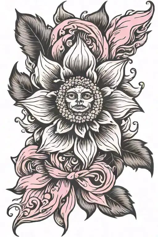 Long Stim sun flower running through a pink breast cancer ribbon. That's all frayed, and worn  tattoo design idea