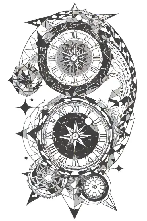 Two clocks with a universe style tattoo design idea