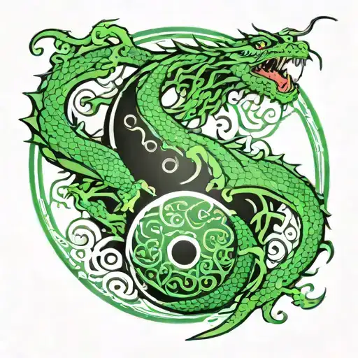 Green Dragon Yin Yang Circle Arm tattoo design idea