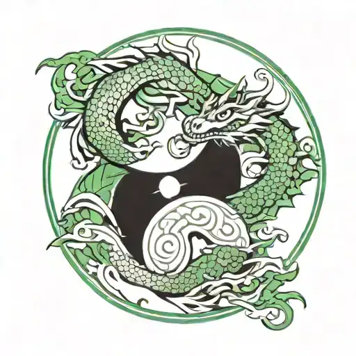 Green Dragon Yin Yang Circle Arm tattoo design idea